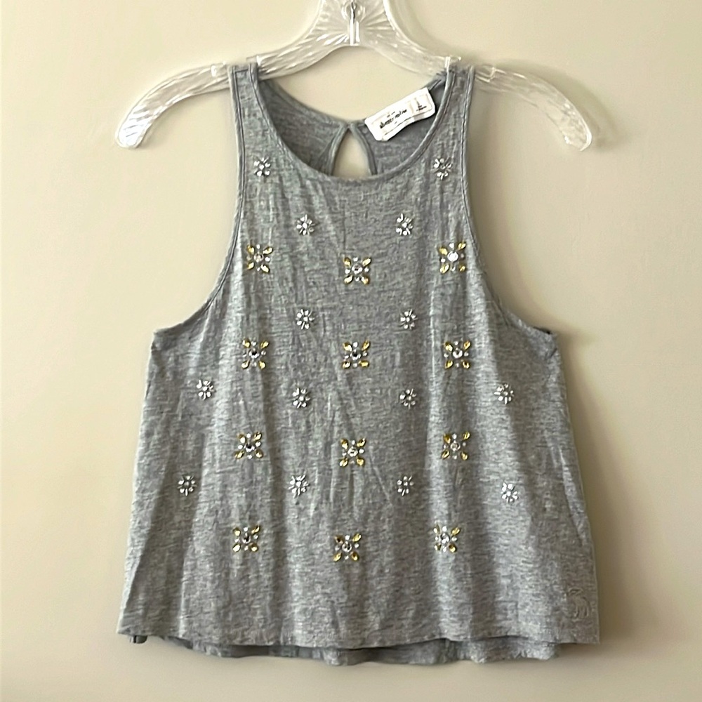 ABERCROMBIE KIDS Heather Gray/Rhinestone Top, Keyhole Back - NWOT
